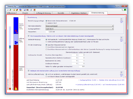 Screenshot der Dimensionierung von Heizkesseln, Wärmepumpen, Fernwärme Screenshot von Pokornytec Dimensionierung